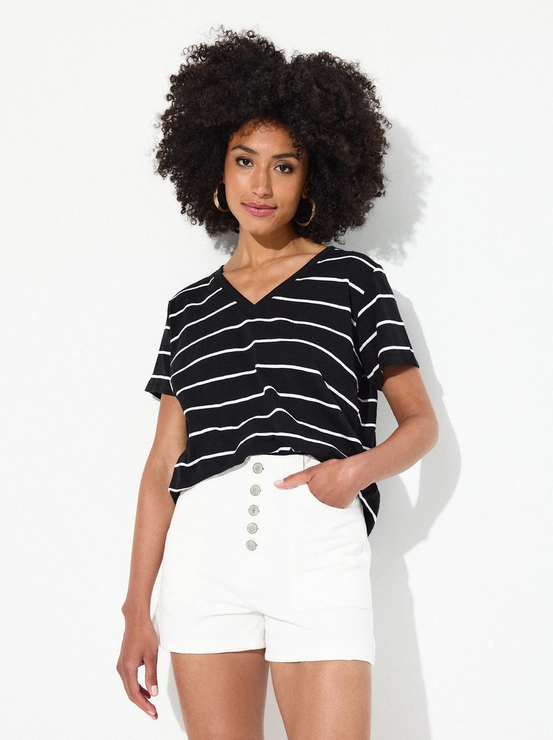 T-shirt rayé MO Fashion Noir - Kiabi
