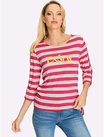 T-shirt Rayé Motif à Rayures Tendance - Taille Standard - helline