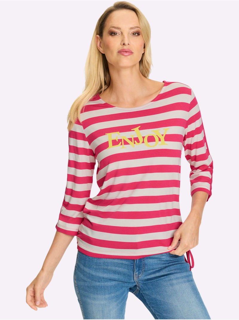 T-shirt Rayé Motif à Rayures Tendance - Taille Standard - helline Blanc Rose - Kiabi