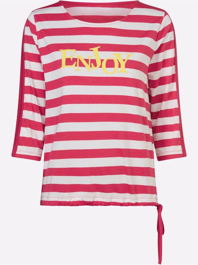 T-shirt Rayé Motif à Rayures Tendance - Taille Standard - helline Blanc Rose - Kiabi