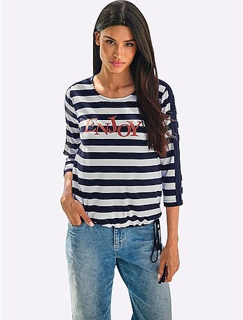 T-shirt Rayé Motif à Rayures Tendance - Taille Standard - helline