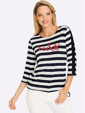 T-shirt Rayé Motif à Rayures Tendance - Taille Standard - helline