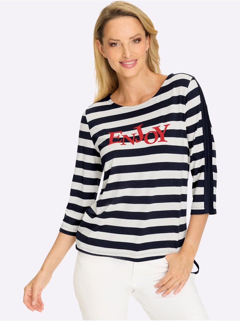 T-shirt Rayé Motif à Rayures Tendance - Taille Standard - helline Bleu Blanc - Kiabi