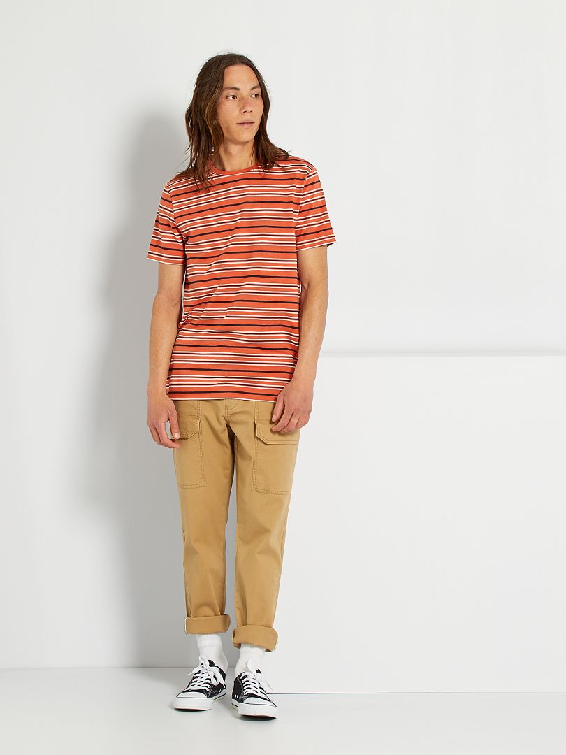 T-shirt rayé orange rayé - Kiabi