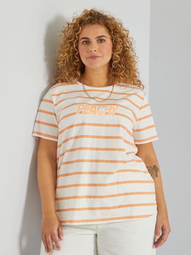 T-shirt rayé Orange - Kiabi