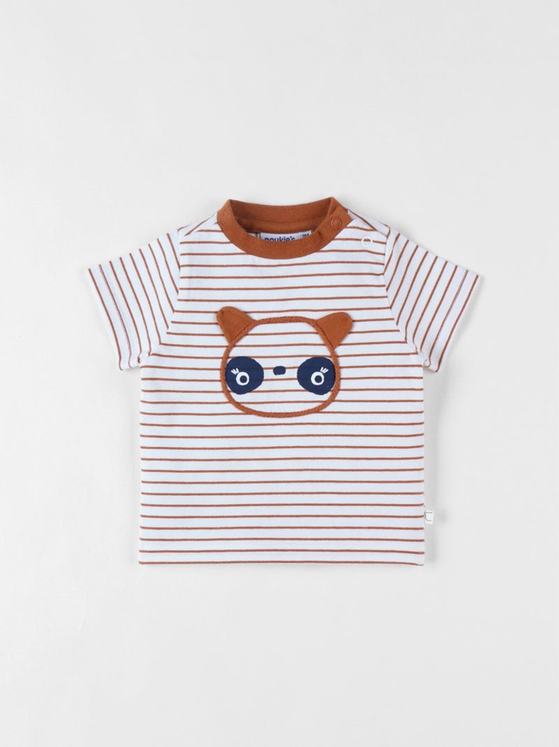 T-shirt rayé panda à manches courtes, écru/caramel Noukie's Ecru - Kiabi