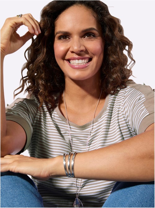 T-shirt Rayé Passepoil Contrasté - Taille Standard - Witt - Kiabi