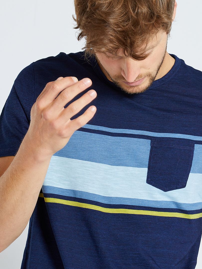 T-shirt rayé manches courtes col rond - BLEU - Homme - 7.00