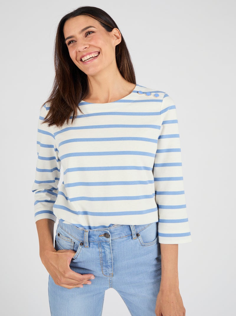 T-shirt rayé pur coton - Damart Bleu - Kiabi