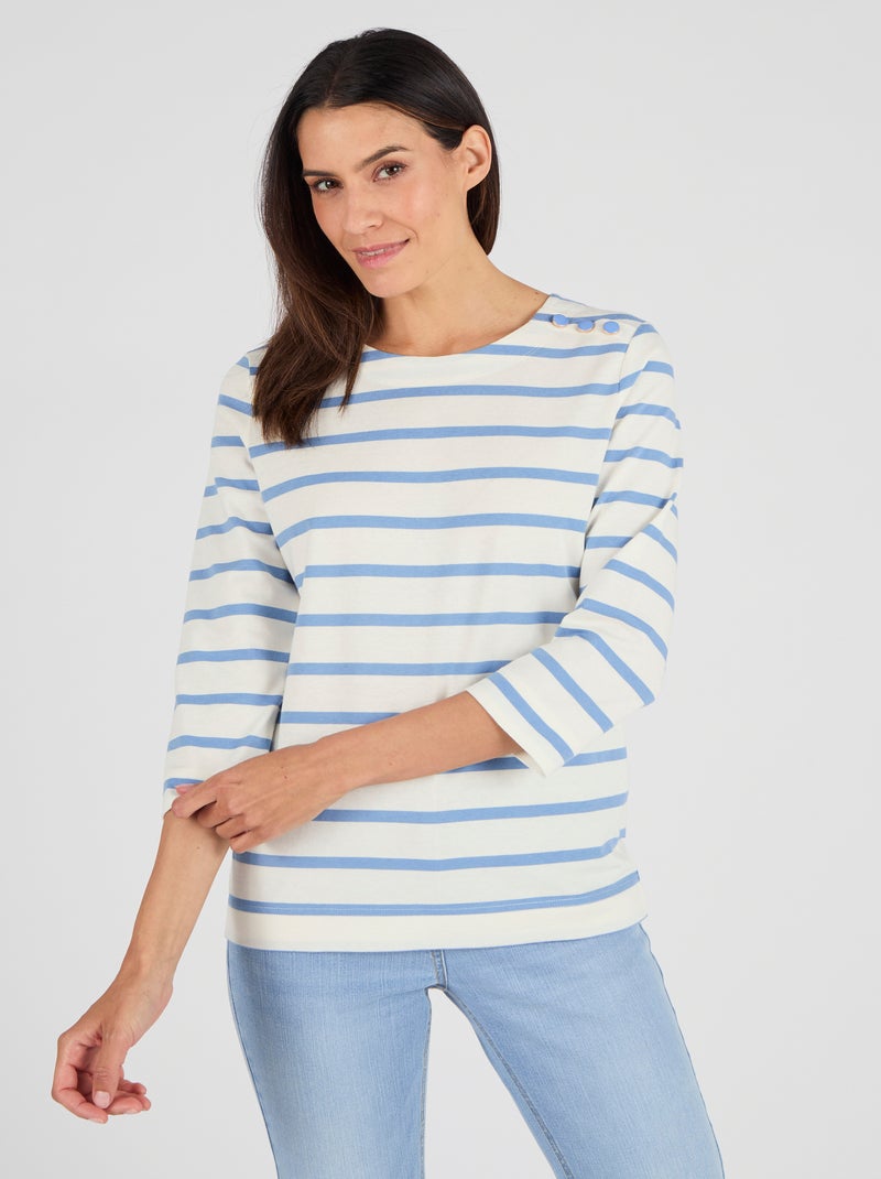 T-shirt rayé pur coton - Damart Bleu - Kiabi