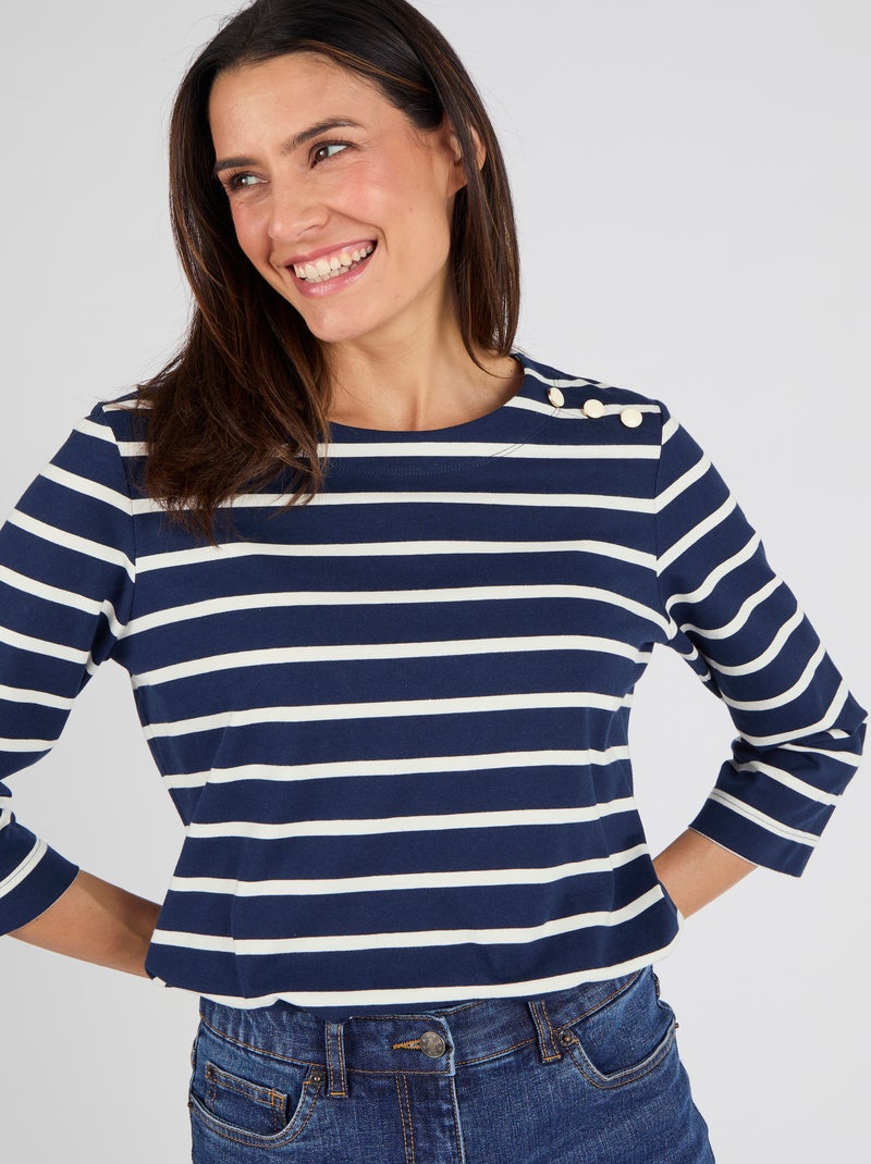 T-shirt rayé pur coton - Damart Bleu marine - Kiabi
