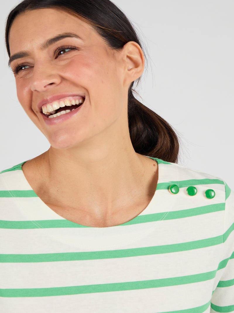 T-shirt rayé pur coton - Damart Vert - Kiabi