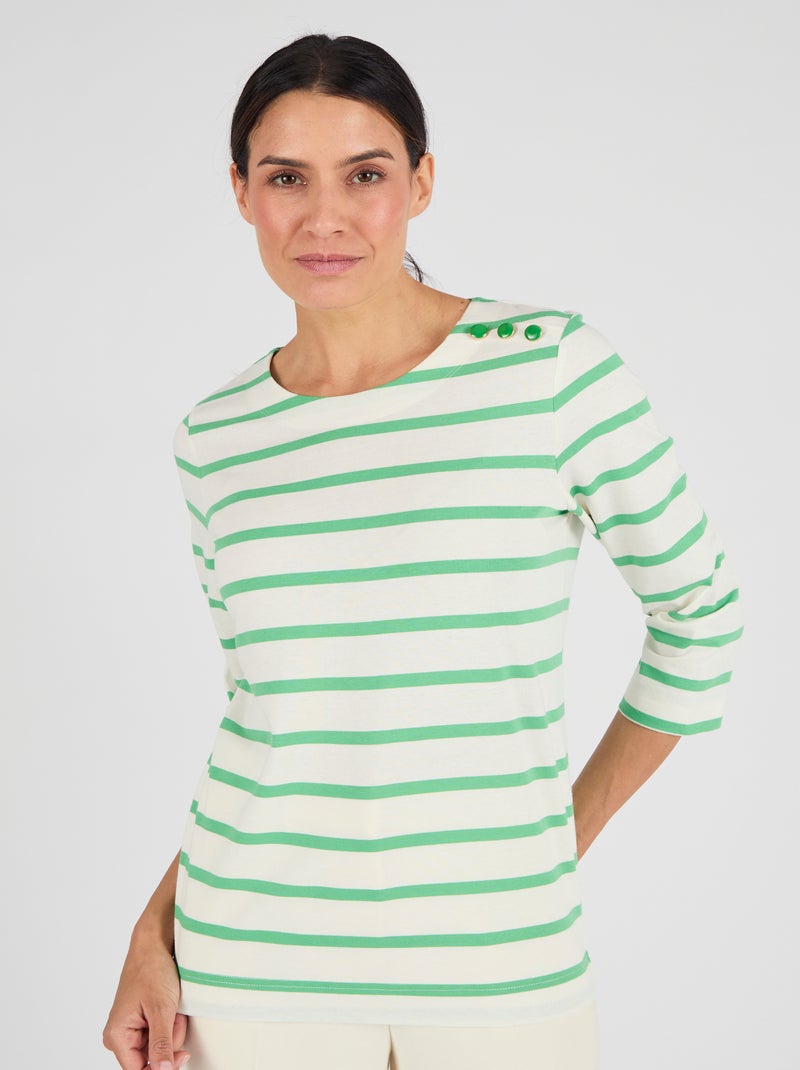 T-shirt rayé pur coton - Damart Vert - Kiabi