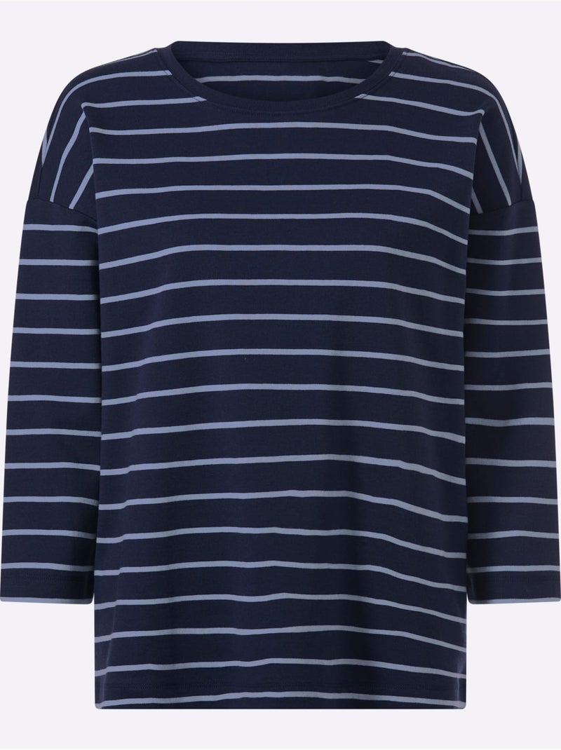 T-shirt rayé pur coton - taille standard - helline Bleu - Kiabi