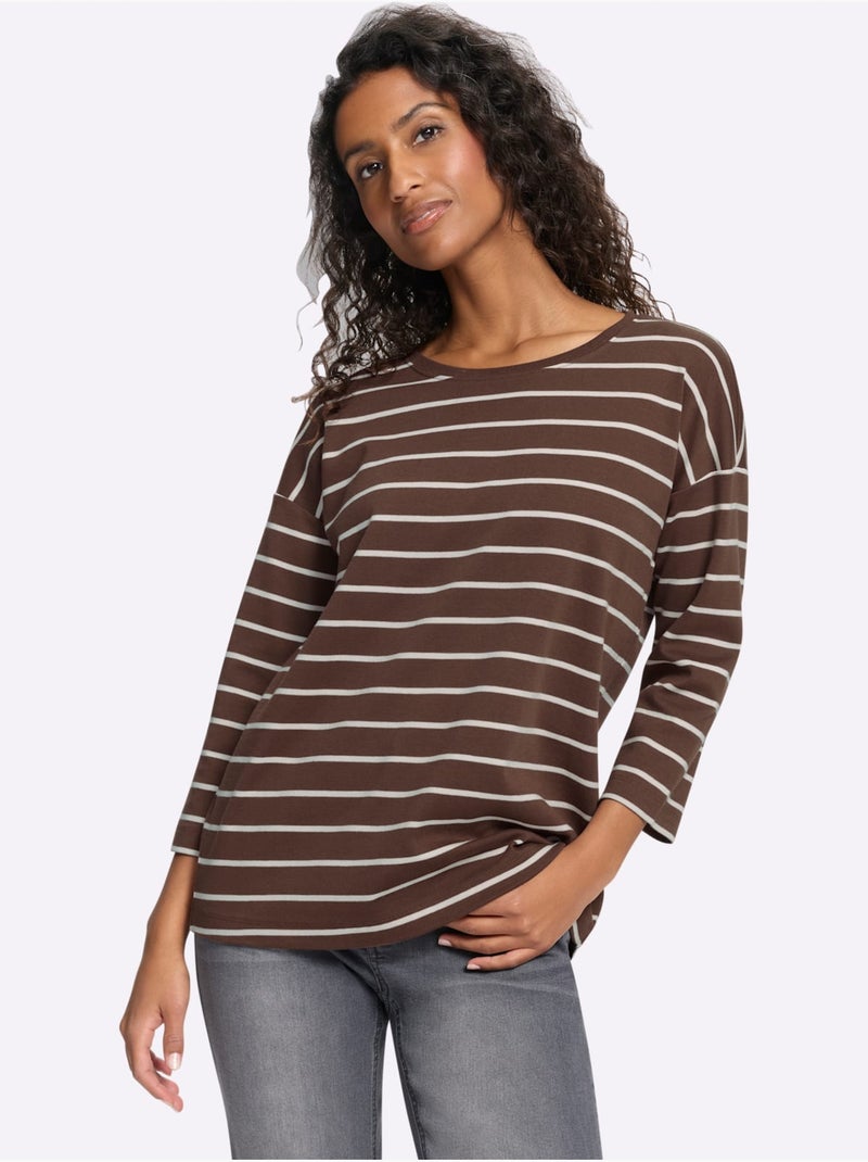 T-shirt rayé pur coton - taille standard - helline Marron/Rose - Kiabi