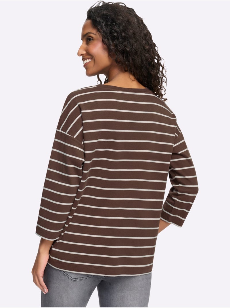 T-shirt rayé pur coton - taille standard - helline Marron/Rose - Kiabi