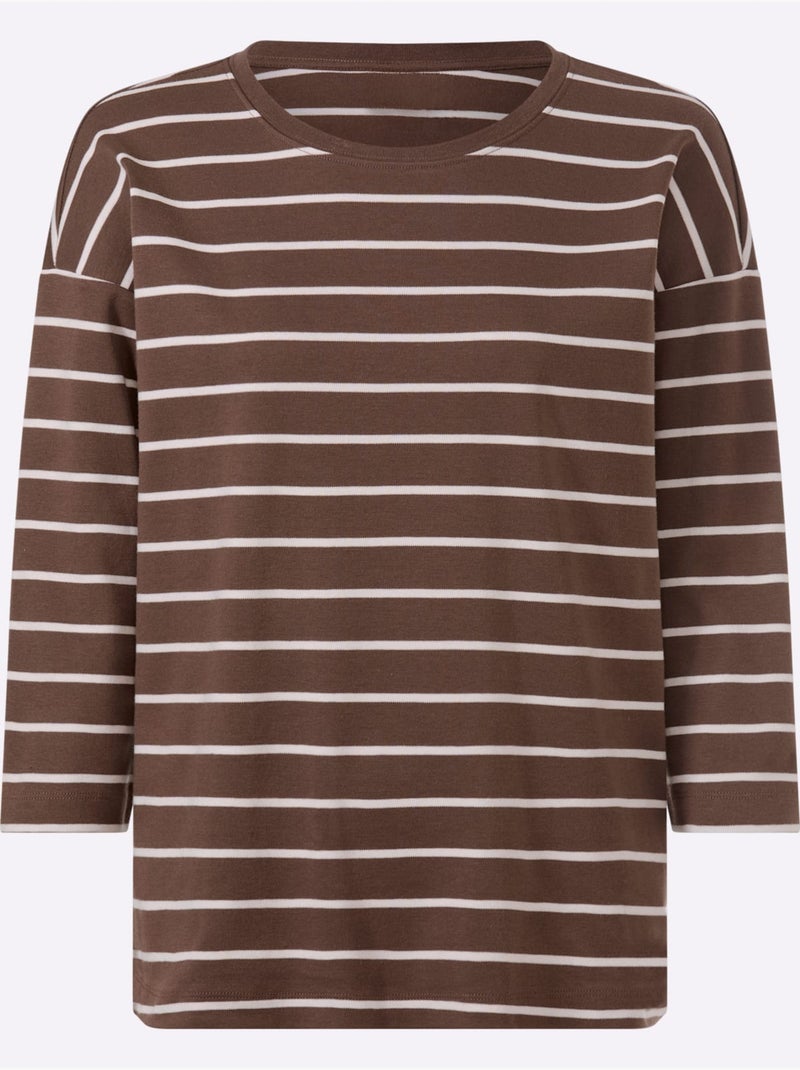 T-shirt rayé pur coton - taille standard - helline Marron/Rose - Kiabi