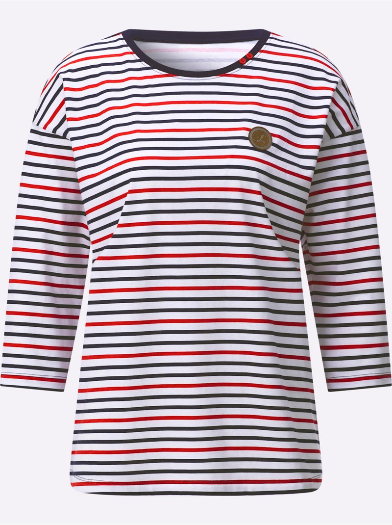 T-shirt Rayé Pur Coton - Taille Standard - Witt Blanc Bleu marine - Kiabi