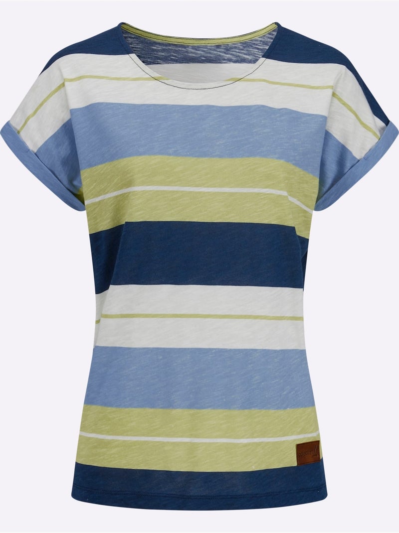 T-shirt Rayé Pur Coton - Taille Standard - Witt Bleu Vert - Kiabi