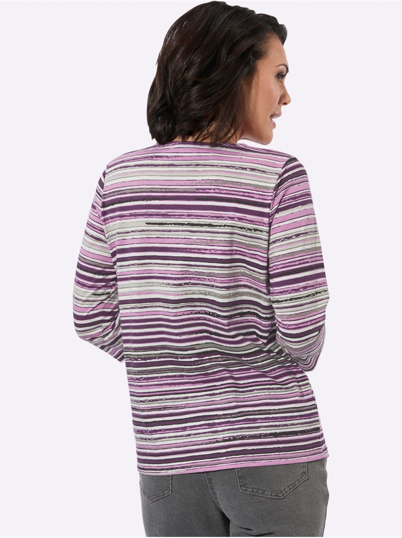T-shirt Rayé Pur Coton - Taille Standard - Witt Gris Rose Gris - Kiabi