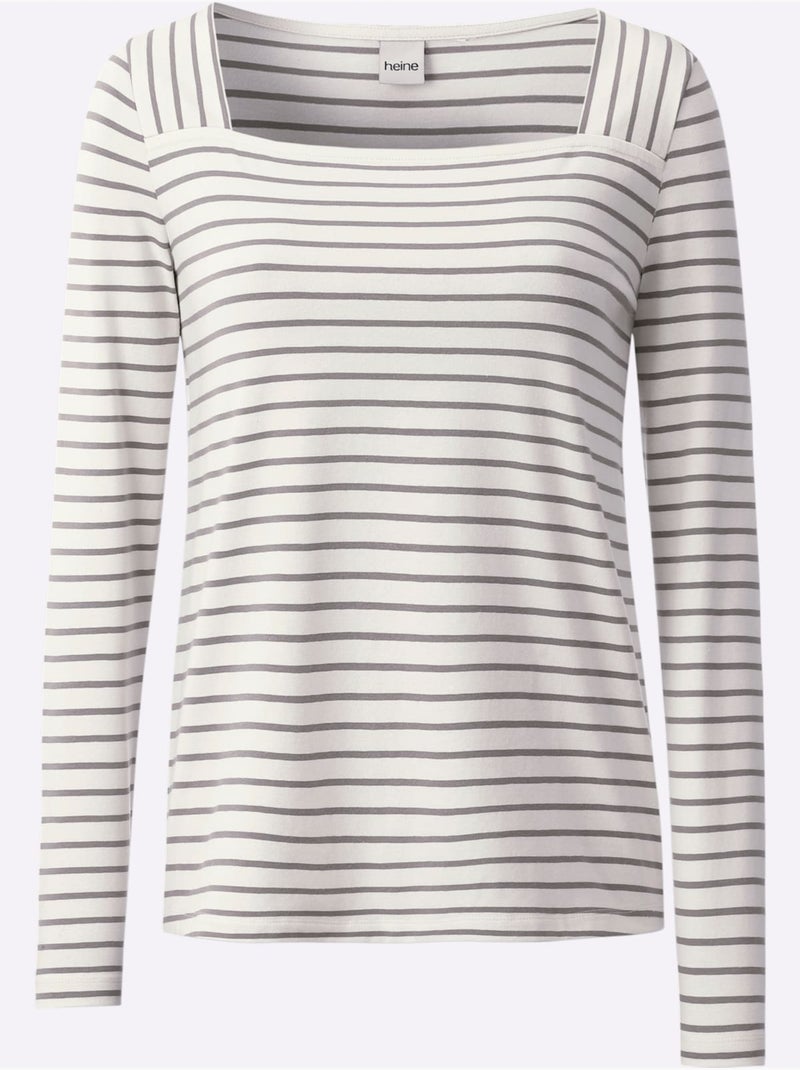 T-shirt rayé qualité coton doux sur la peau - taille standard - helline Blanc Gris - Kiabi