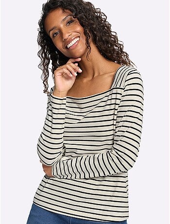 T-shirt rayé qualité coton doux sur la peau - taille standard - helline