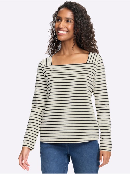 T-shirt rayé qualité coton doux sur la peau - taille standard - helline - Kiabi T-shirt rayé qualité coton doux sur la peau - taille standard - helline - Kiabi