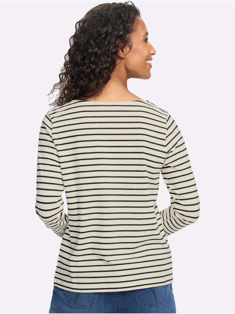 T-shirt rayé qualité coton doux sur la peau - taille standard - helline Blanc Noir - Kiabi