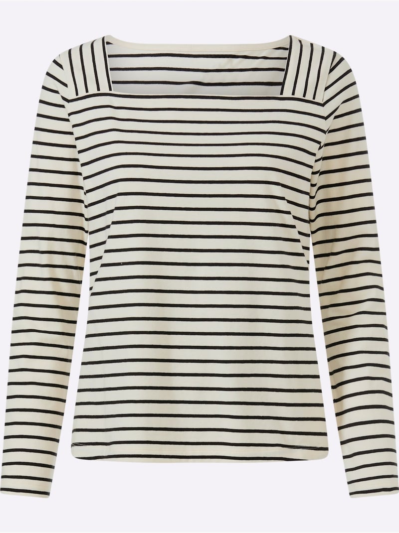 T-shirt rayé qualité coton doux sur la peau - taille standard - helline Blanc Noir - Kiabi