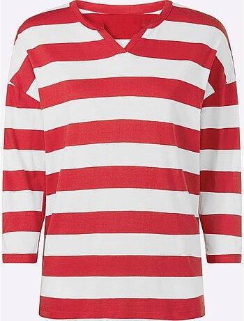 T-shirt Rayé Rayures En Fils Teintés - Taille Standard - helline