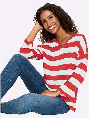 T-shirt Rayé Rayures En Fils Teintés - Taille Standard - helline