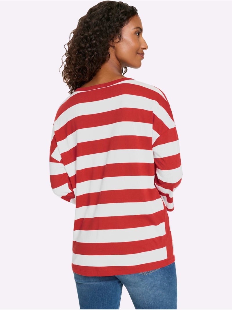 T-shirt Rayé Rayures En Fils Teintés - Taille Standard - Helline Blanc Rouge - Kiabi