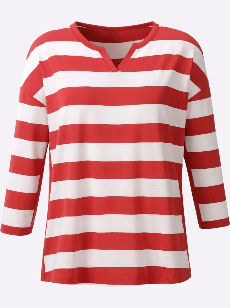 T-shirt Rayé Rayures En Fils Teintés - Taille Standard - Helline Blanc Rouge - Kiabi