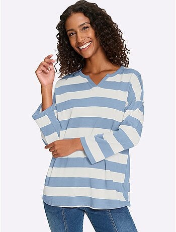 T-shirt Rayé Rayures En Fils Teintés - Taille Standard - helline