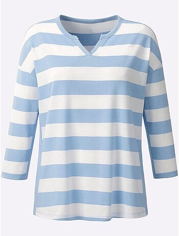 T-shirt Rayé Rayures En Fils Teintés - Taille Standard - helline