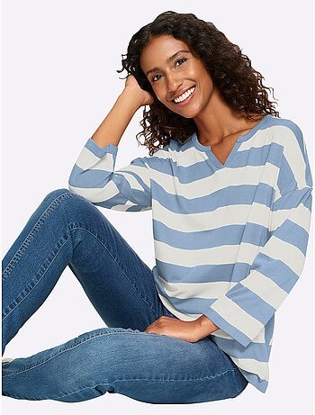 T-shirt Rayé Rayures En Fils Teintés - Taille Standard - helline