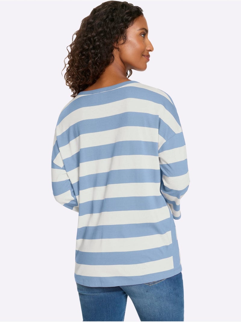 T-shirt Rayé Rayures En Fils Teintés - Taille Standard - Helline Bleu Blanc - Kiabi