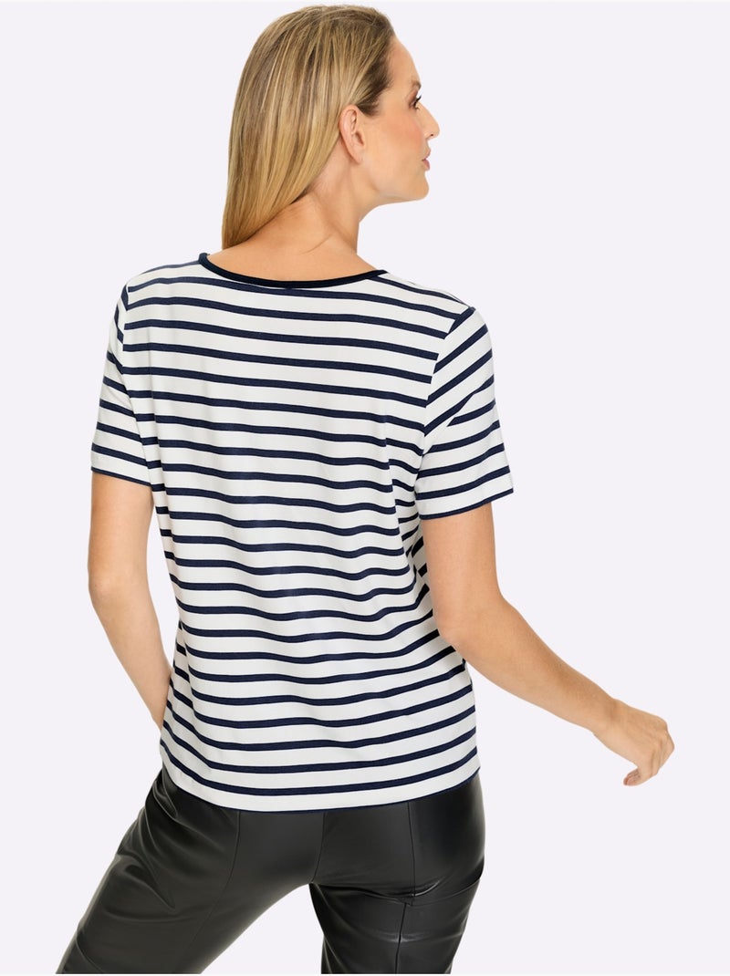 T-shirt Rayé Rayures Marines - Taille Standard - Helline Blanc Bleu marine - Kiabi