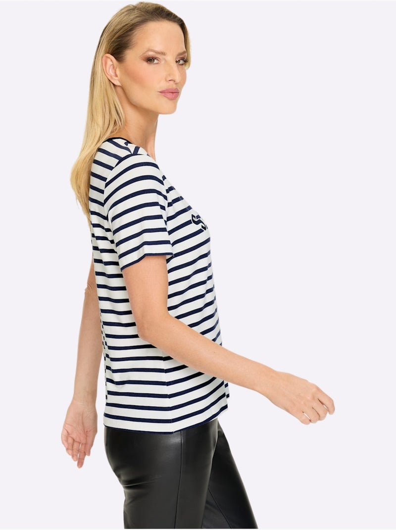 T-shirt Rayé Rayures Marines - Taille Standard - Helline Blanc Bleu marine - Kiabi