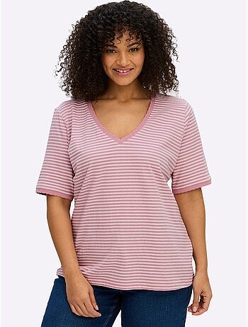 T-shirt Rayé Séduisant Motif à Rayures - Taille Standard - Sheego