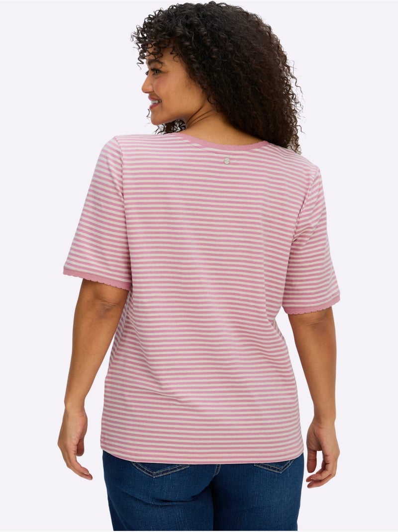 T-shirt Rayé Séduisant Motif à Rayures - Taille Standard - Sheego Beige/Rose - Kiabi