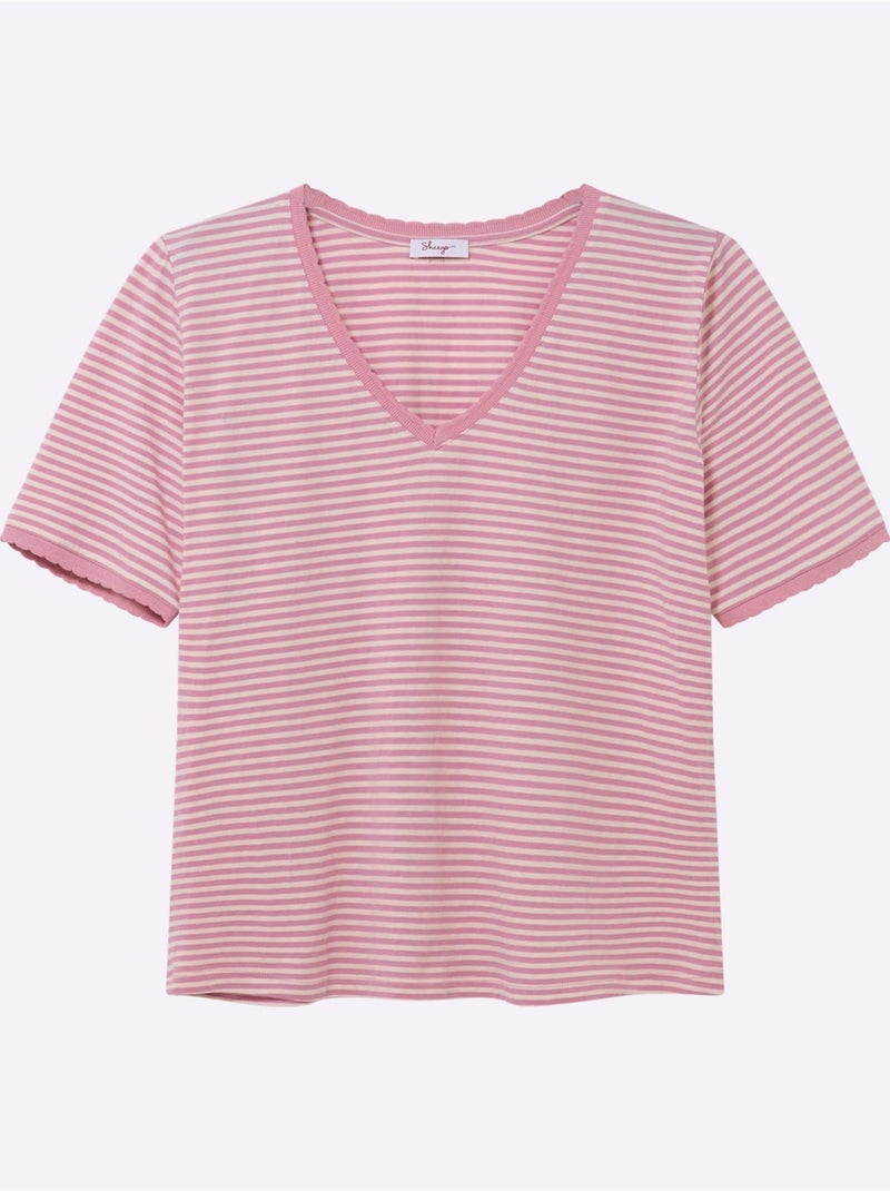 T-shirt Rayé Séduisant Motif à Rayures - Taille Standard - Sheego Beige/Rose - Kiabi