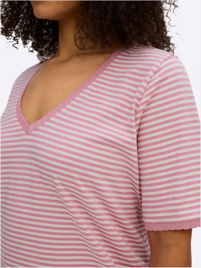 T-shirt Rayé Séduisant Motif à Rayures - Taille Standard - Sheego Beige/Rose - Kiabi