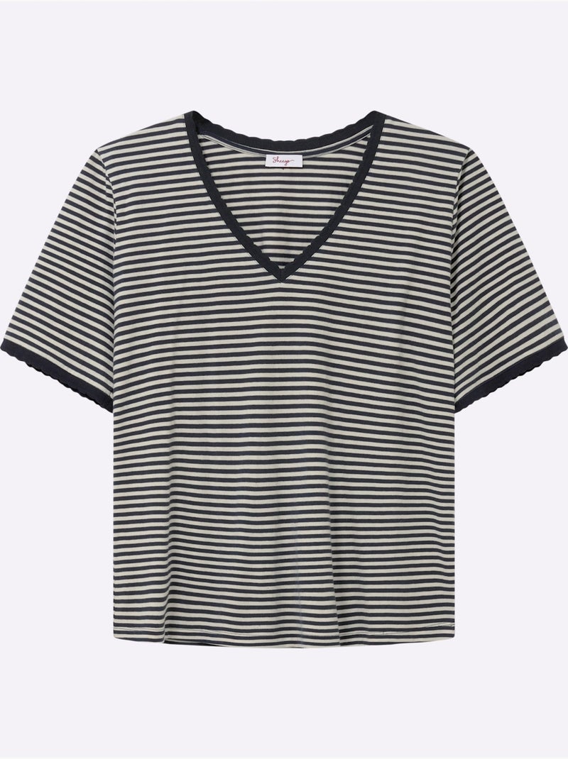 T-shirt Rayé Séduisant Motif à Rayures - Taille Standard - Sheego Bleu Ecru - Kiabi