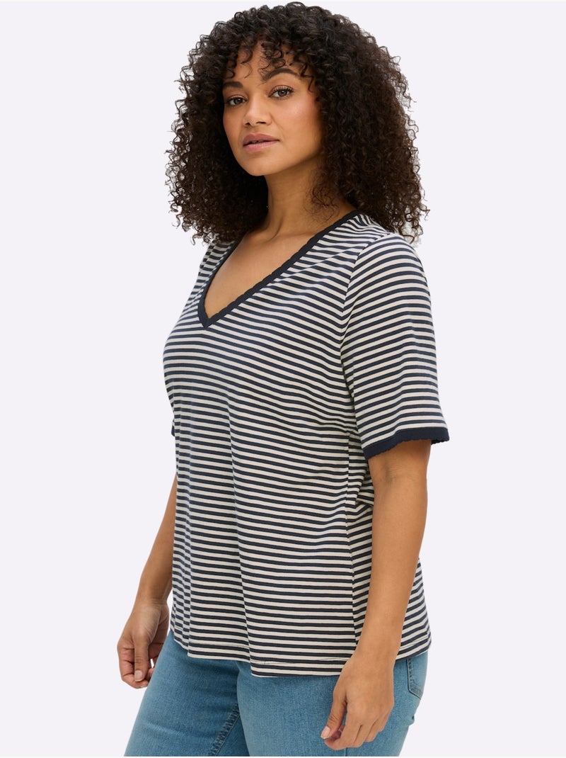 T-shirt Rayé Séduisant Motif à Rayures - Taille Standard - Sheego Bleu Ecru - Kiabi