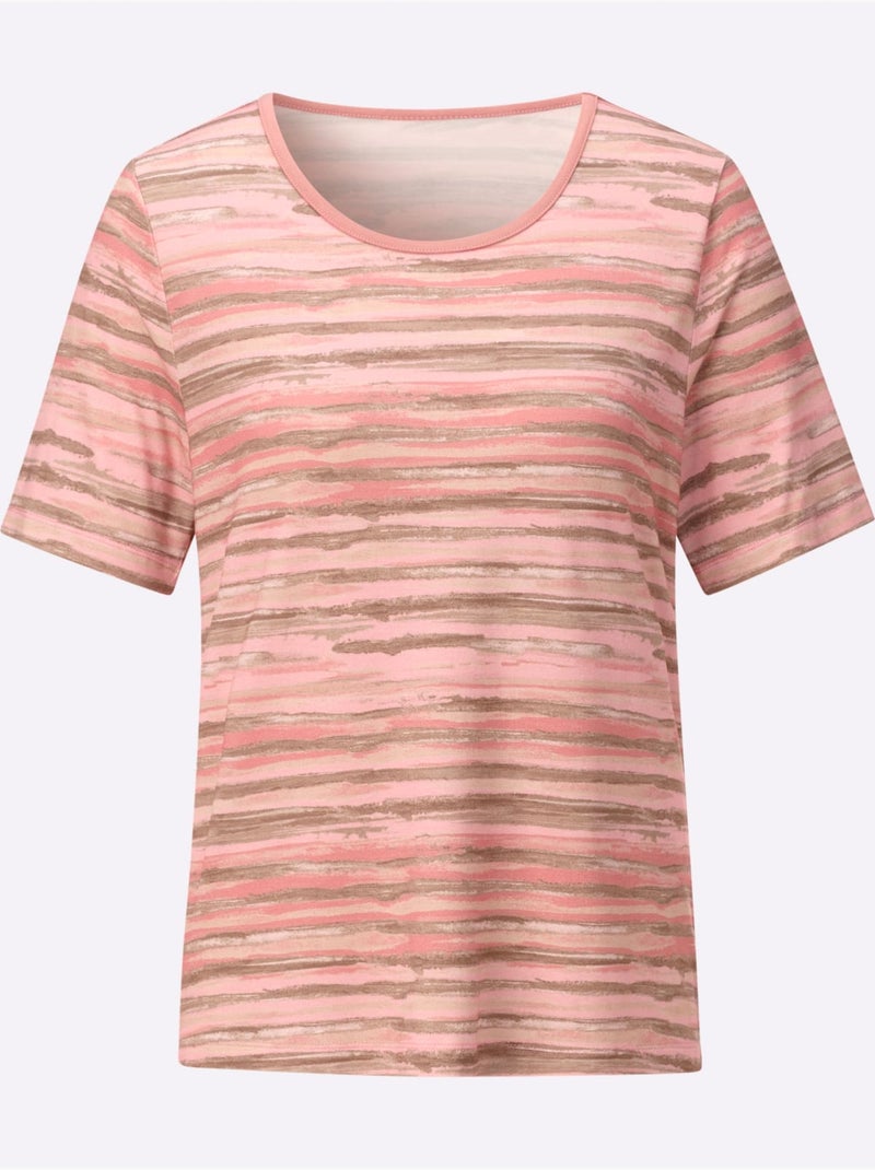 T-shirt Rayé Viscose - Taille Standard - Witt Rose - Kiabi