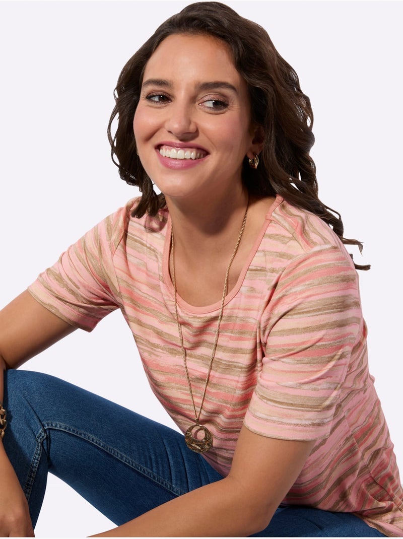 T-shirt Rayé Viscose - Taille Standard - Witt Rose - Kiabi