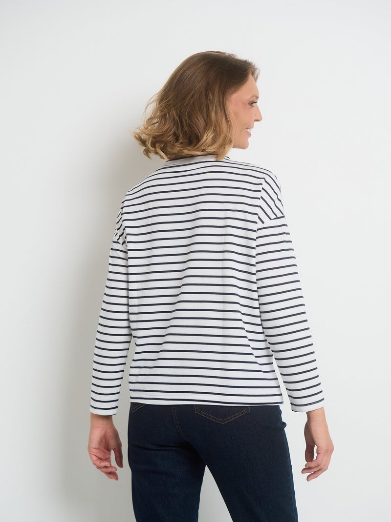 T-shirt rayures avec encolure strass Blanc - Kiabi