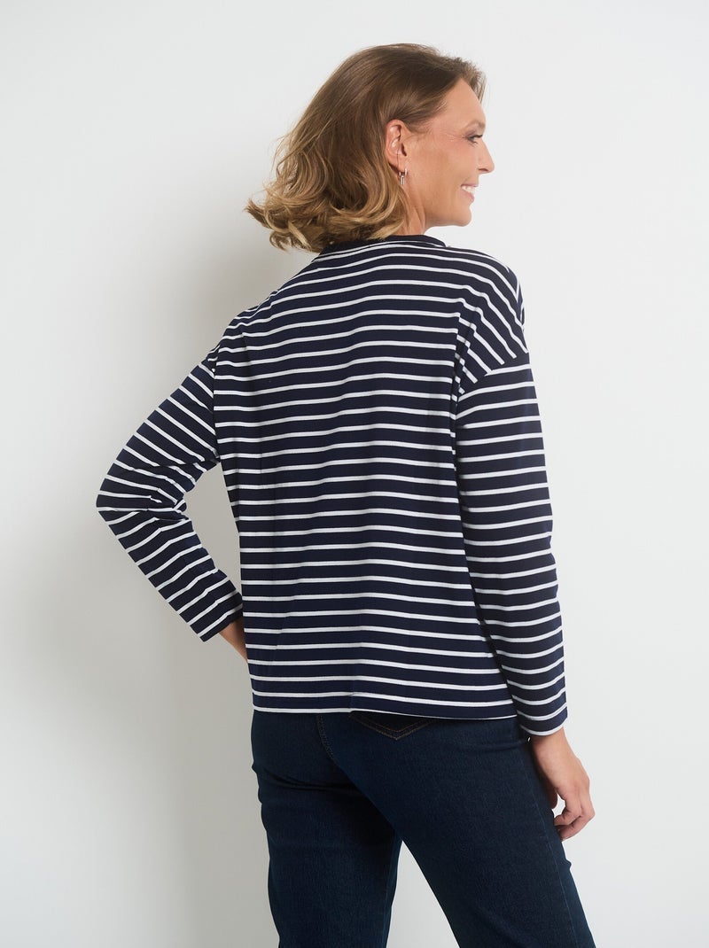 T-shirt rayures avec encolure strass Bleu marine - Kiabi