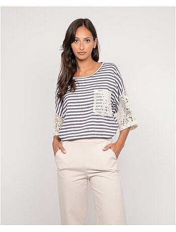 T-shirt rayures dos ajouré FINLEY